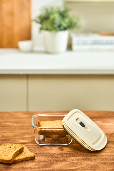 Emsan Cream Vacuum Glass Storage Container 430 ml