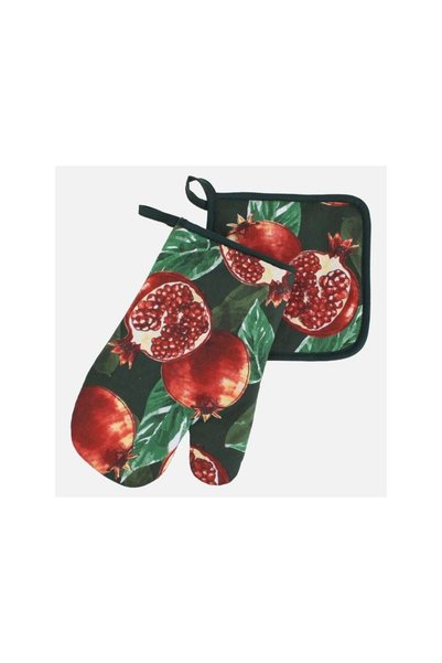 Jumbo Set Manusa & Servet de Bucatarie Verde cu Model Rodie - 2buc