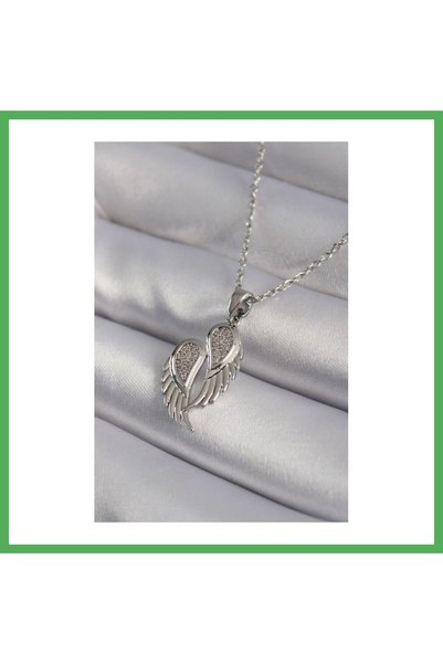Nur store Çanta 316L Steel Silver Color Zircon Stone Wing Model Women's Neckl...