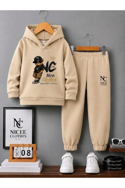 NC Nicee Clothes SET TRENING COPII UNISEX (CU PĂLĂRIE ȘI IMPRIMARE URS, DE IA...