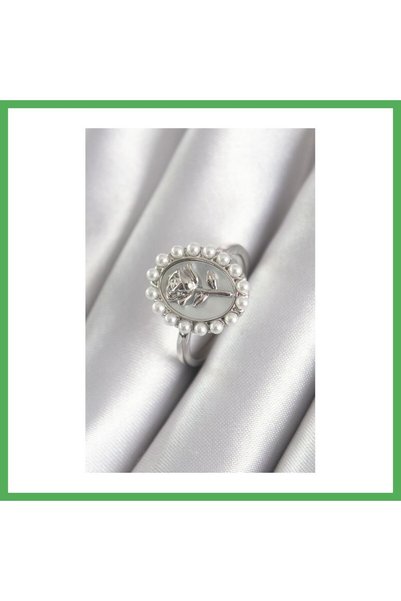 Nur store Çanta Brass Silver Color Portrait Rose Model Pearl Detail Women's R...
