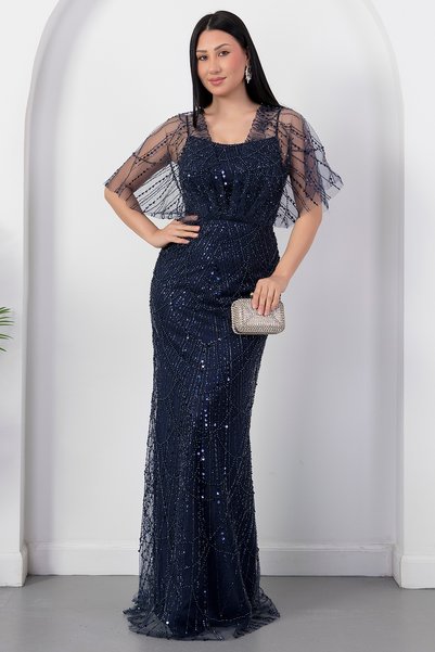 PULLIMM Strapless Neckline String Straps Beaded Dress Ecr5810