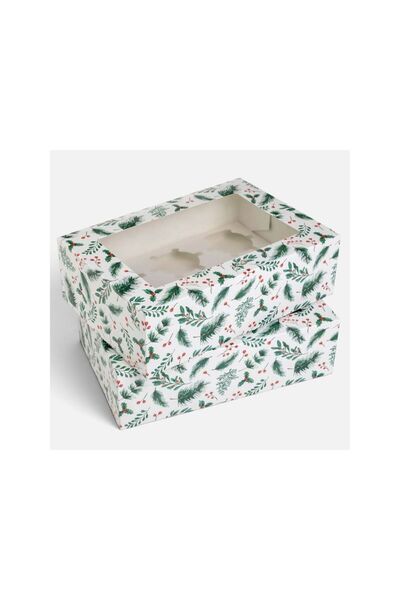 Jumbo Set 2 Cutii din Carton de Craciun pentru 6 Cupcakes Vasc 24x16,5x7,4cm