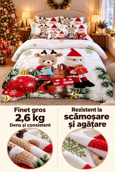 Frasin Select Lenjerie de pat de Crăciun, Finet gros, 6 piese, cearceaf 220×2...
