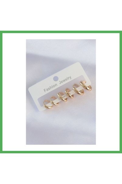Nur store Çanta Brass Gold Color Oval Curved Earring Set Bezoss