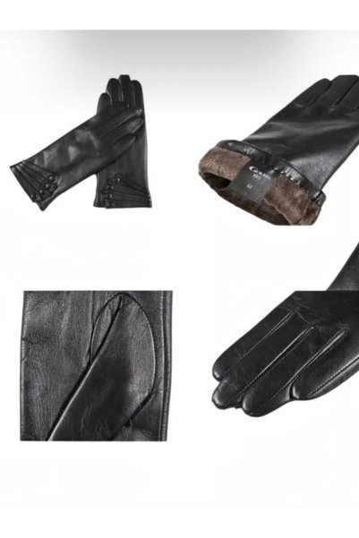 GİYU SHOP Women's Winter Lambskin Button Patterned Gloves