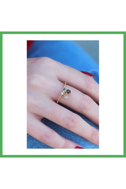 Nur store Çanta Gold Color Cherry Model Zircon Stone Women's Ring Bezoss