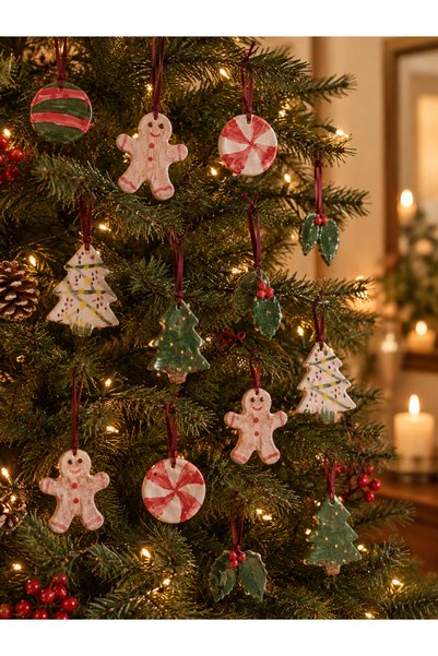 Generic Brand Handmade Ceramic Christmas Tree Ornament Set 10 Pieces
