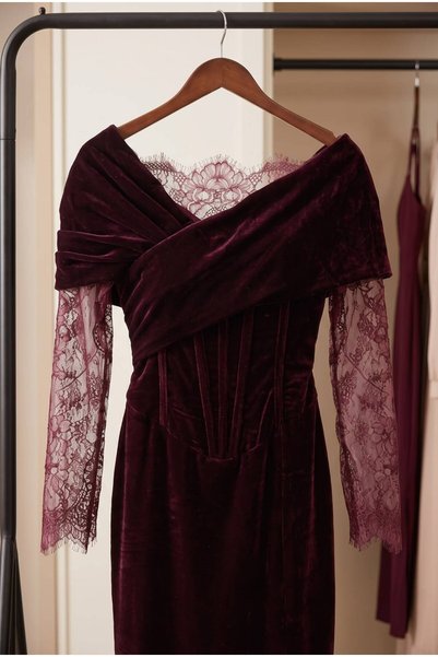 SNIPER1 Nadia Burgundy Red Winter High-End Dress
