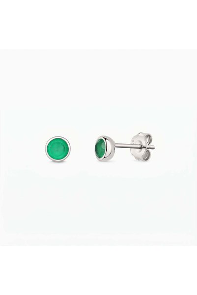Indira Jewelry Ασημένια Σκουλαρίκια Πετράδι του Μήνα Γέννησης (Μάιος) - Πράσι...