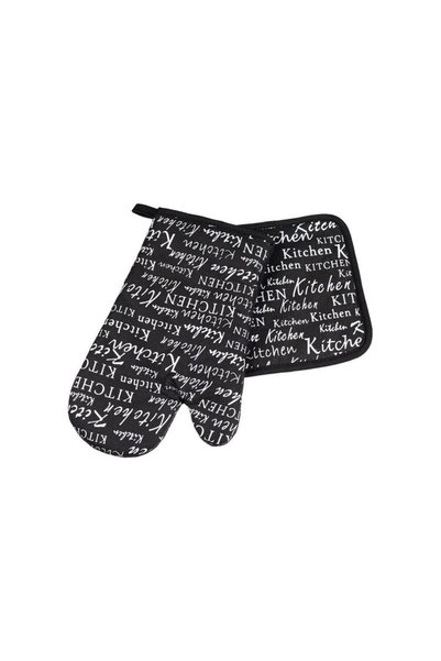 Jumbo Manusa & Servet Termic Negru Litere Albe "Kitchen" - 2buc