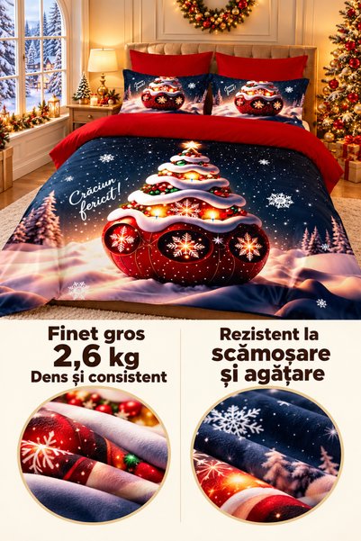 Frasin Select Lenjerie de pat de Crăciun, Finet gros, 6 piese, cearceaf 220×2...