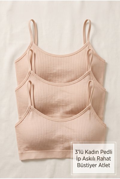 NurPeri İç Giyim Women's 3-Piece Ribbed Strap Padded Bustier Tank Top, Cotton...