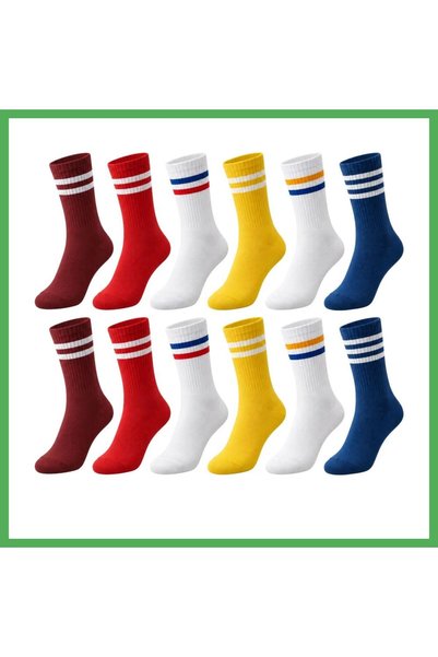 Nur store Çanta Unisex Colorful Striped Socks, 12-Pack, Long Socks, Casual, A...