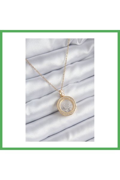 Nur store Çanta 316L Steel Gold Color Zircon Stone Detail Moon Star Fanus Mod...