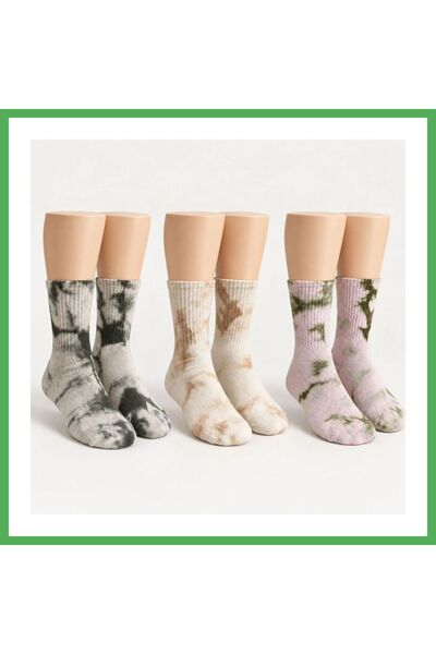 Nur store Çanta Unisex Batik Patterned Socks Set of 3 Cotton Long Socks Seaml...