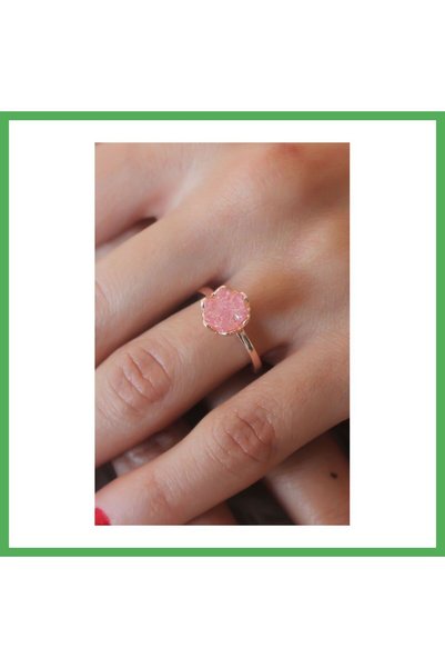 Nur store Çanta Pink Lotus Flower Figure Gold Color Women's Ring Bezoss