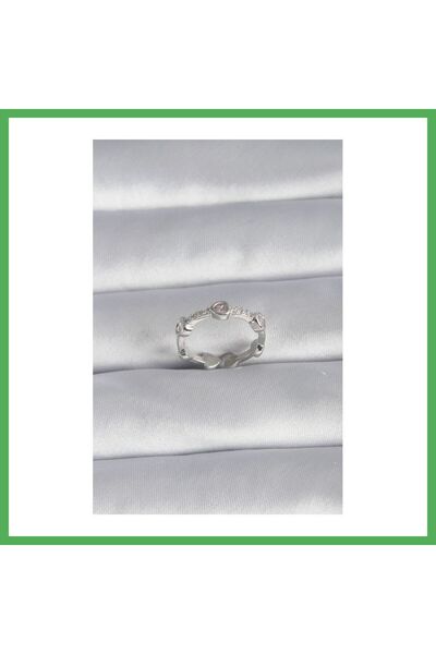 Nur store Çanta Brass Silver Color Model Zircon Stone Detail Women's Ring Bezoss