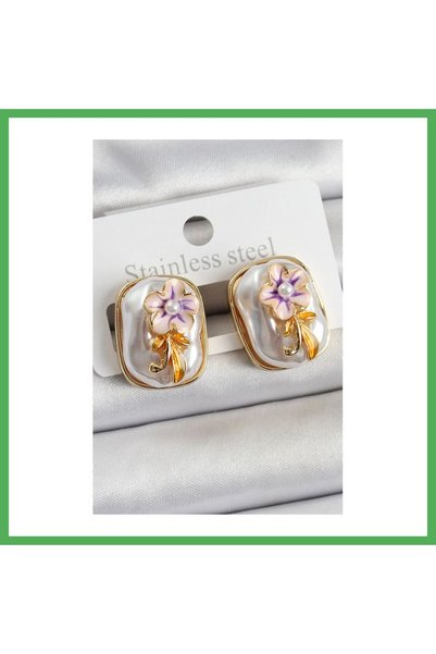 Nur store Çanta نموذج صورة فنية على شكل زهرة مطلية بالمينا البيضاء مع تفاصيل ...