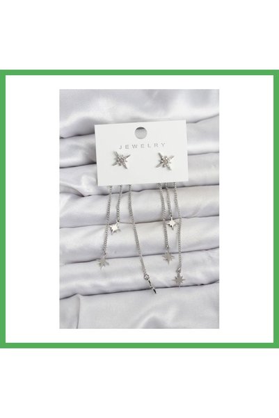 Nur store Çanta Polar Star Model Silver Color Brass Dangle Women's Earrings B...