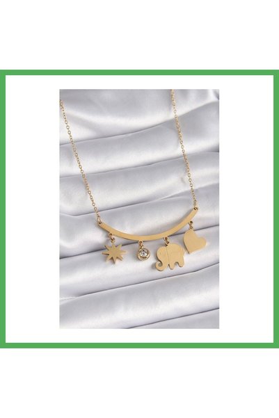 Nur store Çanta 316L Steel Gold Color Elephant Figure Zircon Stone Detail Wom...