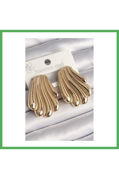 Nur store Çanta Brass Gold Color Embroidered Oyster Model Women's Earrings Be...