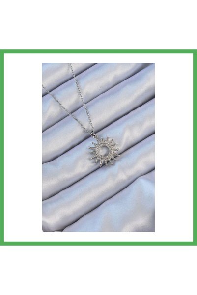Nur store Çanta 316L Steel Chain Silver Color Zircon Stone Shining Sun Pendan...