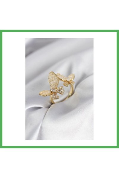 Nur store Çanta Gold Color White Butterfly Model Zircon Stone Women's Ring Be...