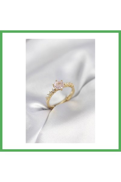 Nur store Çanta Gold Color Pink Single Stone Model Zircon Stone Women's Ring ...