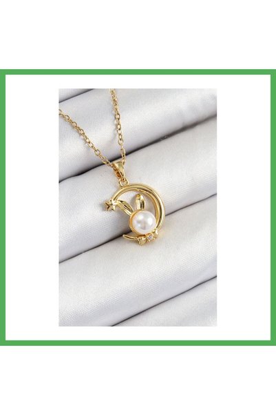 Nur store Çanta 316L Steel Pearl Detailed Crescent Rabbit Model Gold Color Wo...