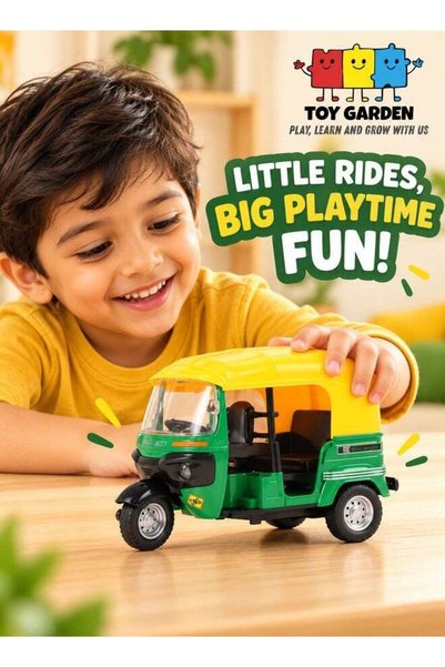 TOY GARDEN Die-Cast Auto Rickshaw Toy, Realistic Metal Tuk Tuk Model with Pul...