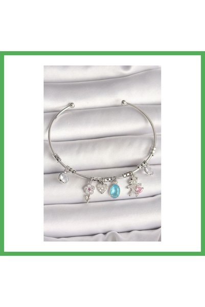 Nur store Çanta Brass Silver Color Dangle Zircon Stone Teddy Bear Figure Flow...
