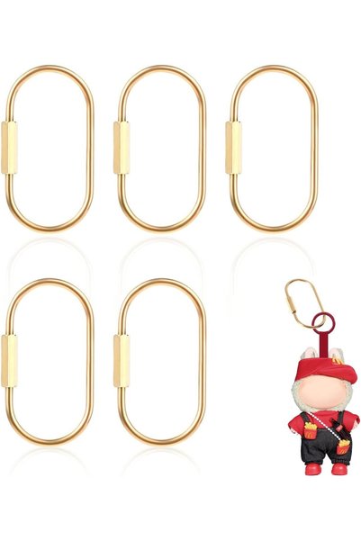 KASTWAVE 5-Pack Brass Key Ring with Gold Carabiner Clip, Screw Lock Keychain ...