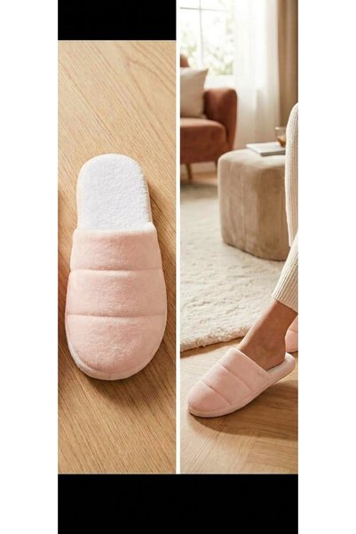 Store Kadın Pudra Kalın Peluş Ev İçi Terlik Kalın Tabanlı Yumuşacık Ev Terliği