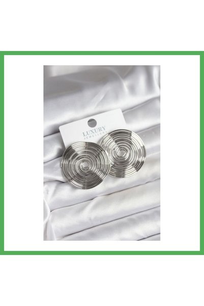 Nur store Çanta Brass Silver Color Circle Model Women's Earrings Bezoss