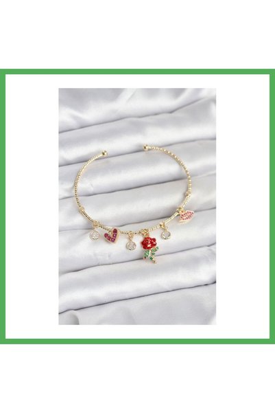 Nur store Çanta Rose Charmlı Gold Color Brass Women's Bracelet Bezoss