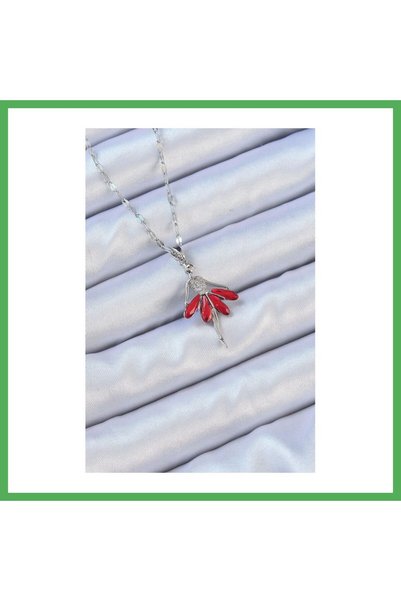 Nur store Çanta 316L Steel Chain Silver Color Red Skirted Zircon Stone Baller...