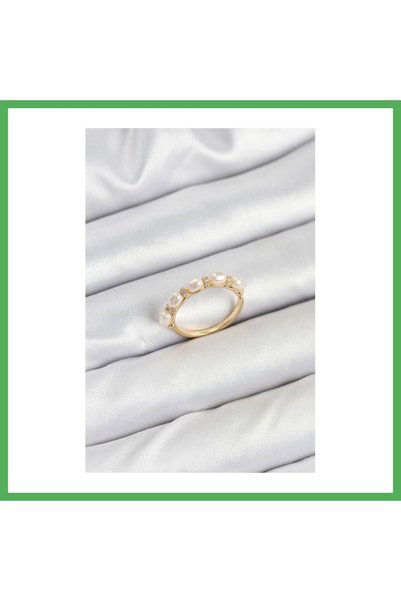 Nur store Çanta Brass Gold Color Women's Ring with Pearls Bezoss