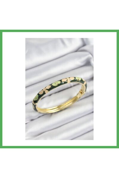 Nur store Çanta Mineli Brass Cream and Green Flower Motif Gold Color Women's ...