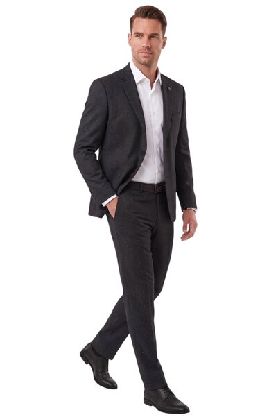 DeepSEA Erkek Slim Fit Balıksırtı Kırçıllı Koyu Lacivert Kışlık Takım Elbise – Çift Düğmeli Spor Şık 2703329
