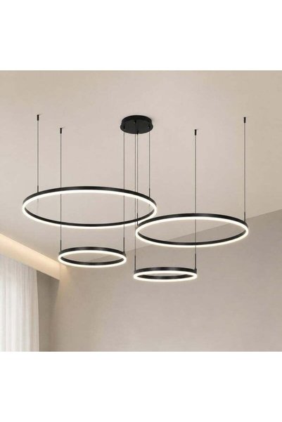 Generic YATAI LIGHTING Modern LED Chandelier, 159W Dimmable 4-Ring Black Iron...