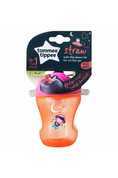 tommee tippee Παιδικό ποτήρι με λαβές και καλαμάκι, από πλαστικό, πορτοκαλί, ...