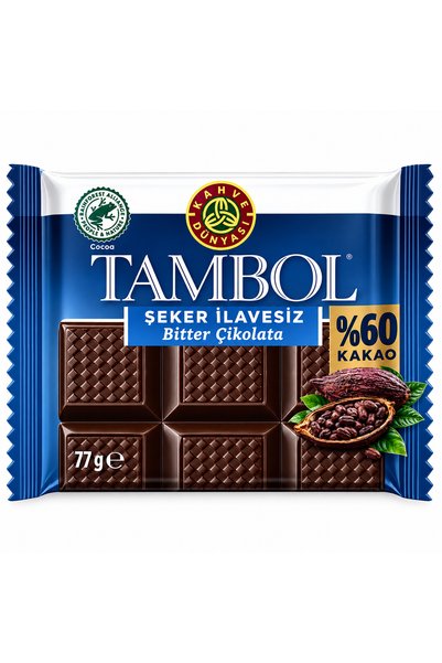 Kahve Dünyası Tambol Şeker İlavesiz Bitter Çikolata 77 Gr % 60 Kakao
