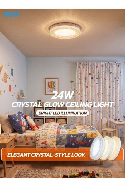Generic MODI 24W Round Crystal LED Ceiling Light, 18cm Flush Mount Lamp, 3-Co...