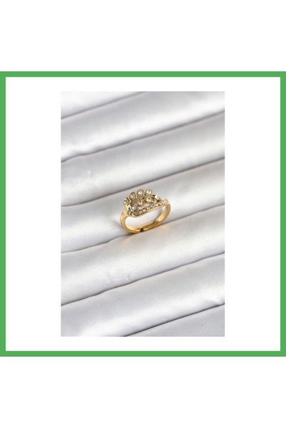 Nur store Çanta 316L Steel Gold Color Zircon Stone Model Women's Ring Bezoss