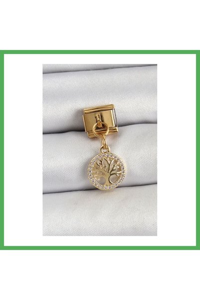 Nur store Çanta 316L Steel Dangle Zircon Stone Tree of Life Model Gold Color ...