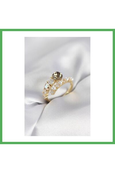 Nur store Çanta Gold Color Brass Zircon Stone Pearl Women's Ring Bezoss