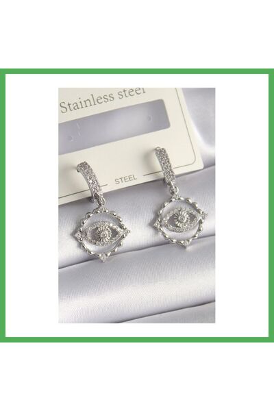 Nur store Çanta Brass Silver Color Zircon Stone Eye Model Women's Earrings Be...