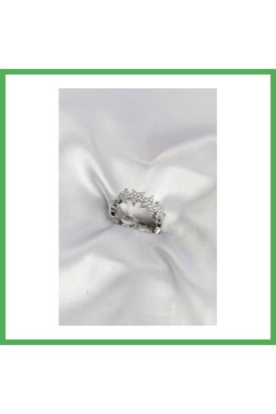 Nur store Çanta Silver Color Brass Row Star Model Zircon Stone Women's Ring B...