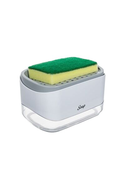 Jumbo Dozator din Plastic Alb Gri pentru Detergent Lichid cu Suport Burete de...